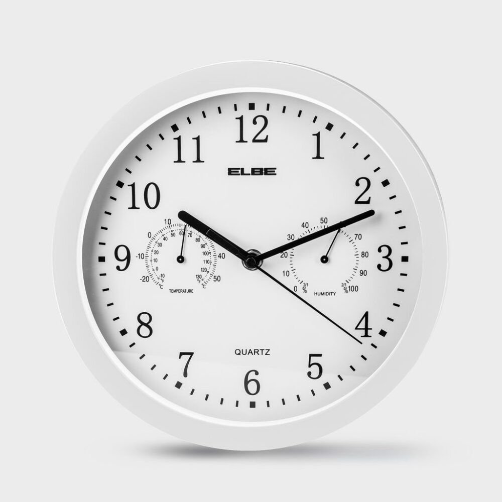 RELOJ ANALOG ELBE RP2005B PARED BL 25CM TEMP/HUME