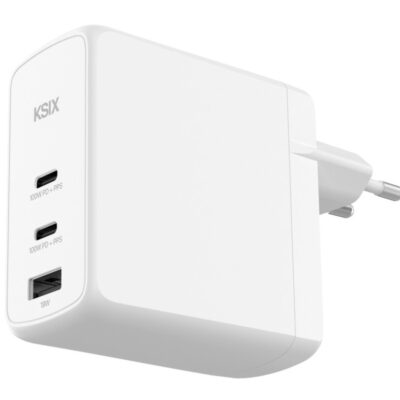 CARGADOR KSIX 2XUSB C + 1XUSB A GAN 100W BLANCO