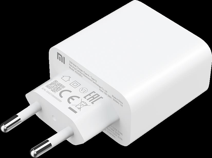 CARGADOR XIAOMI 1XUSB A 1XUSB C DE 33W BLANCO