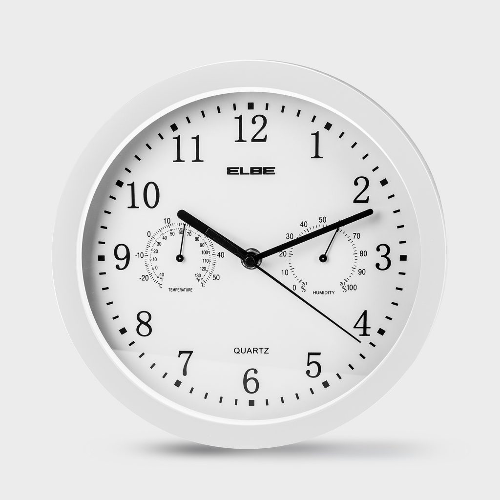 RELOJ ANALOG ELBE RP2005B PARED BL 25CM TEMP/HUME