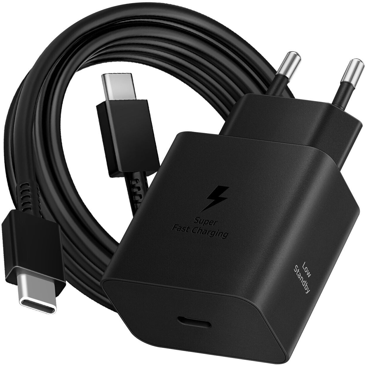 CARGADOR SAMSUNG 1XUSB C DE 45W+CABLE USB C NEGRO
