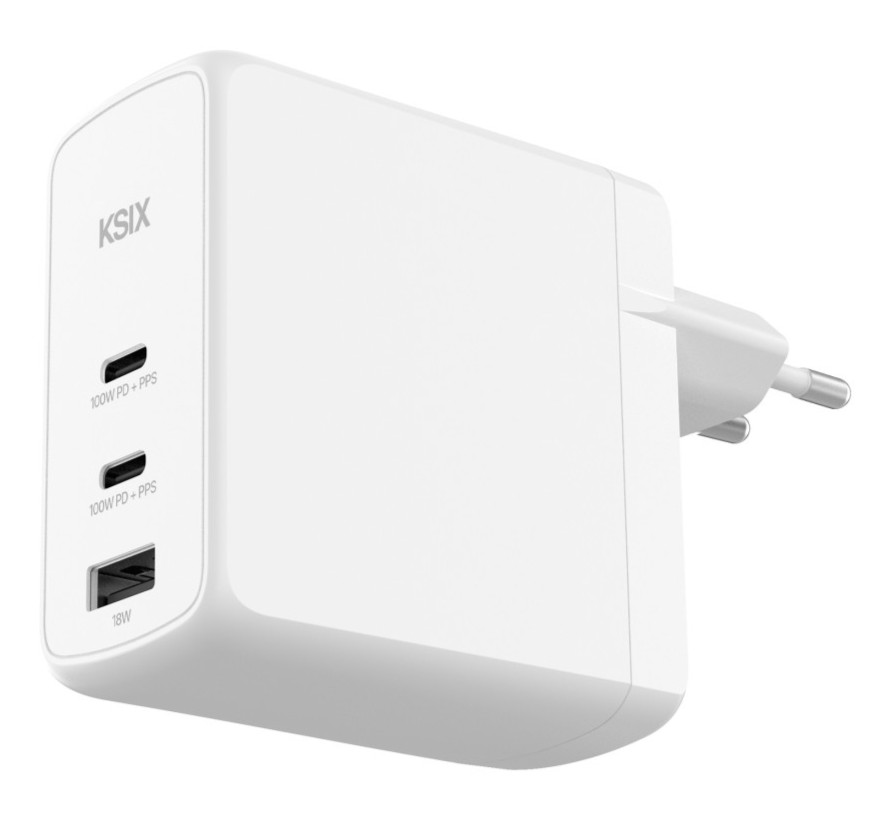 CARGADOR KSIX 2XUSB C + 1XUSB A GAN 100W BLANCO