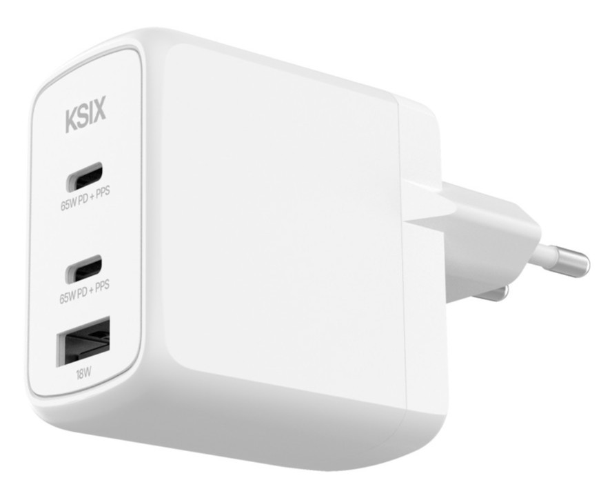 CARGADOR KSIX 2XUSB C + 1XUSB A GAN 65W BLANCO