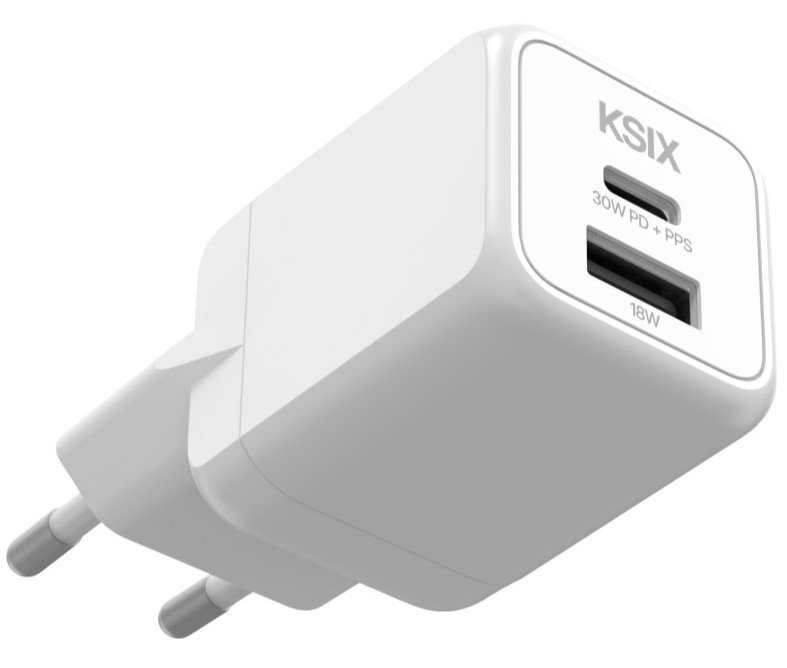 CARGADOR KSIX 1XUSB C + 1XUSB A GAN 30W BLANCO