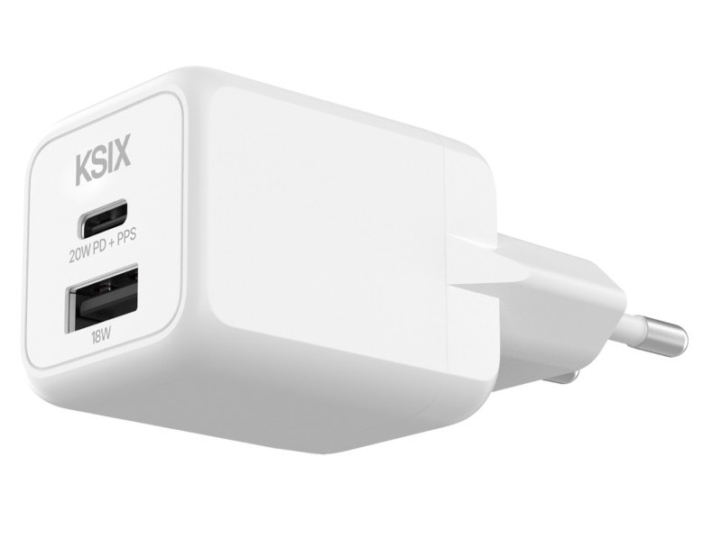 CARGADOR KSIX 1XUSB C + 1XUSB A GAN 20W BLANCO